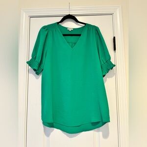JODIFL Green Puff Sleeve Ruffled Blouse Boutique